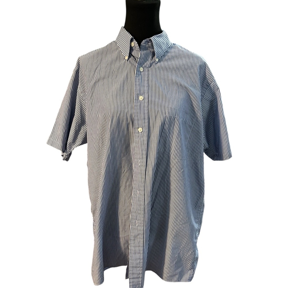 Van Heusen Navy and White Striped Casual Shirt with half sleeves size 16 1/2 men